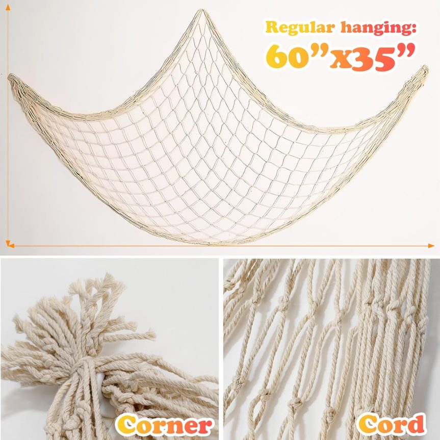 decorative luau fishing net 6x8 ft Natural Fish Party Decorations for Pirate Party, Hawaiian Party, Nautical Themed Cotton Fishnet Party Accessory : Pet Supplies heavy gauge netting Genuine Heavy Gauge Fish Net