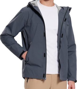 Men's Rain Jacket Waterproof Breathable Raincoat with Hood for Outdoor Hiking Traveling Cycling Windbreaker