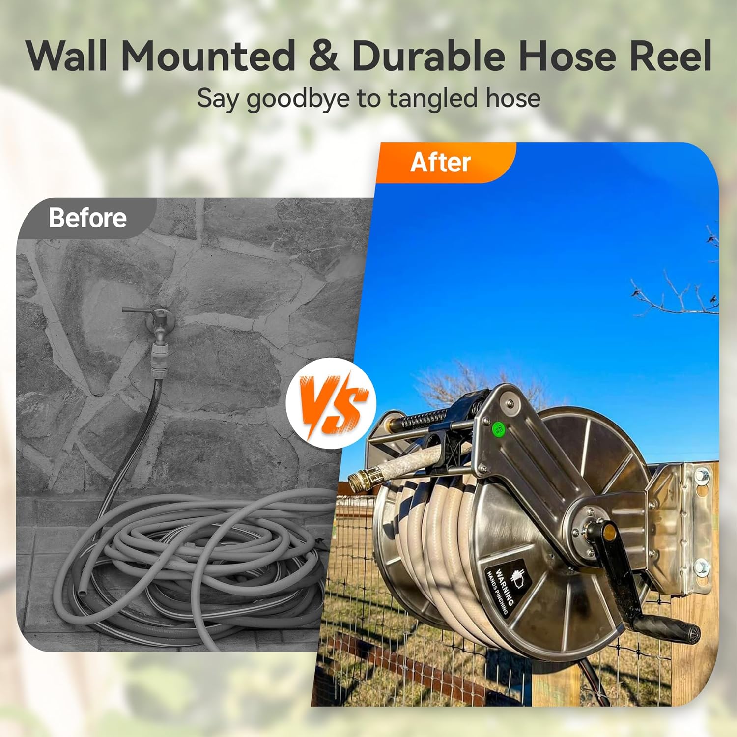 Giraffe Tools Stainless Steel Garden Hose Reel Heavy Duty, Wall/Floor Mounted Stainless Water Hose Reel Retractable with Crank, 150-Feet 5/8" Hose Capacity - Image 4