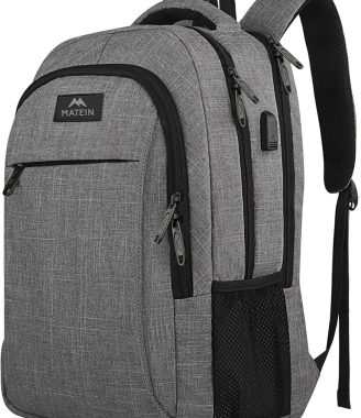MATEIN Travel Laptop Backpack, 17 Inch Work TSA Approved Carry on Backpack, Large Computer Business Bag for Men Women with USB Port and Trolley Sleeve, College School Rucksack Book Bag, Grey